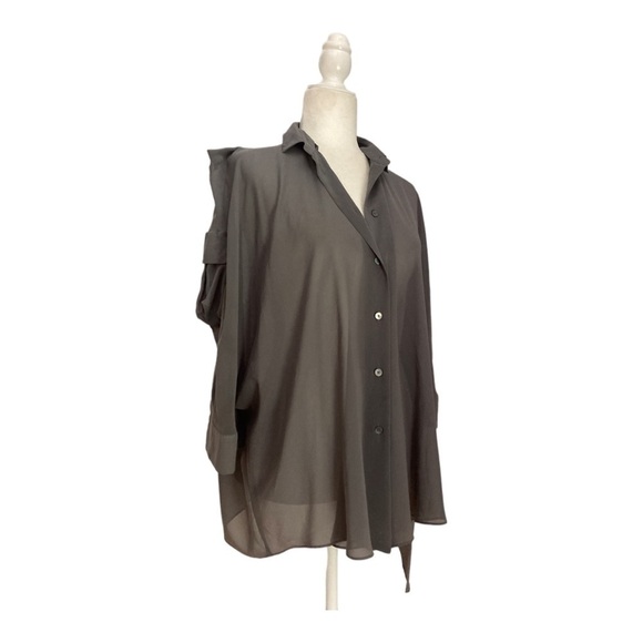 Acne Silk Chiffon Silk Blouse cutout back Collar pointed shoulder Asymmetrical - Picture 5 of 8